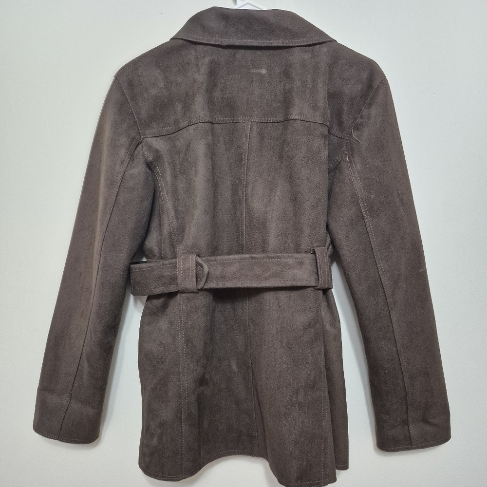 NWT EGA Emporio Women's Quiet Luxury Brown Faux Suede Belted Jacket Size L - Picture 9 of 13